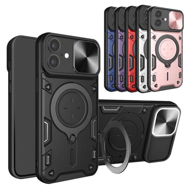 iPhone17 ケース 耐衝撃 カバー スライド式カメラレンズカバー付き 一体型リング付き Qi充...
