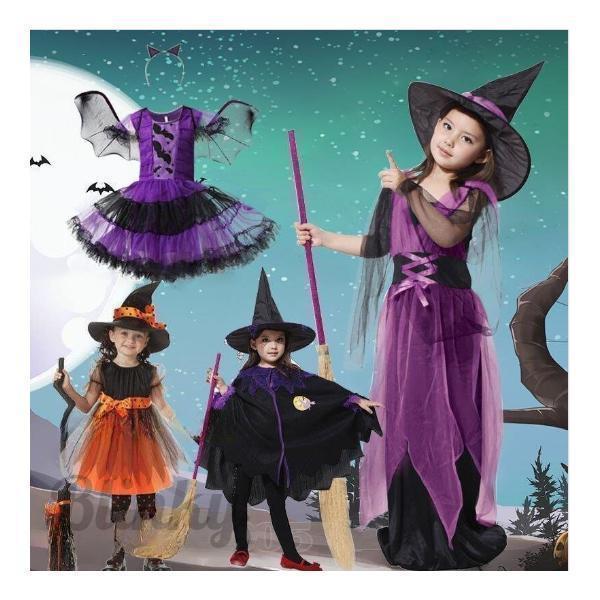 衣装 ワンピース お化け デビル 帽子付き キッズ 子供コスプレ 魔女 ウィッチ 女の子 魔法使い ...