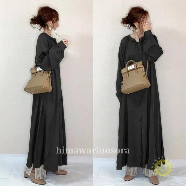 シャツワンピース きれいめ ワンピース 40代 春 秋 冬 大きいサイズ マキシワンピース ゆったり...