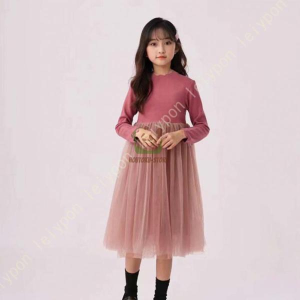 ワンピース 子供 女の子 ドレス ベビ服 新生児 長袖 春 秋 キッズワンピース 無地 可愛い 発表...