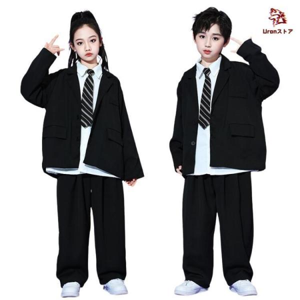 黒 白 ダンス衣装 キッズ ダンススーツ ヒップホップ 女の子 男の子 発表会 長袖 シャツ ジャケ...