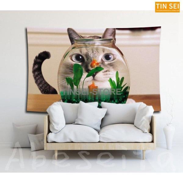 タペストリー インテリア 壁飾り 猫 ねこ 動物 北欧 おしゃれ リビング 絵 大判 飾り方簡単