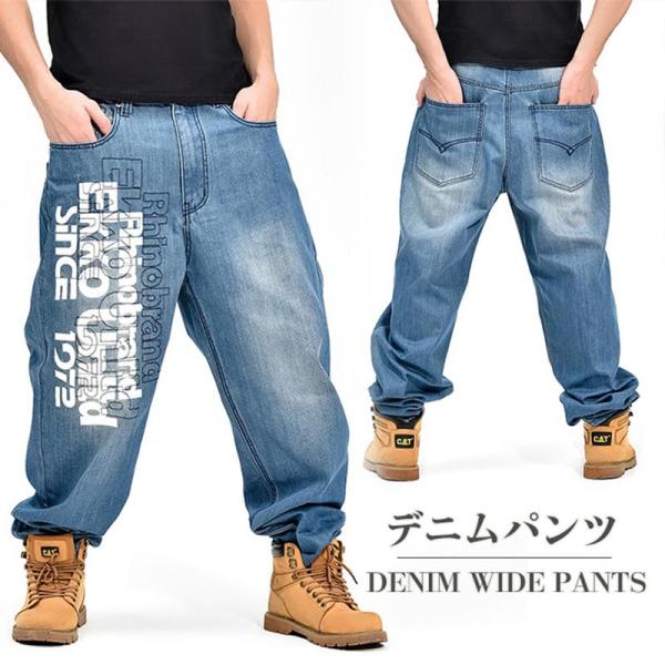 ワイドパンツ メンズ カーゴパンツ デニム ジーンズ ビッグシルエット バギーパンツ hiphop ...