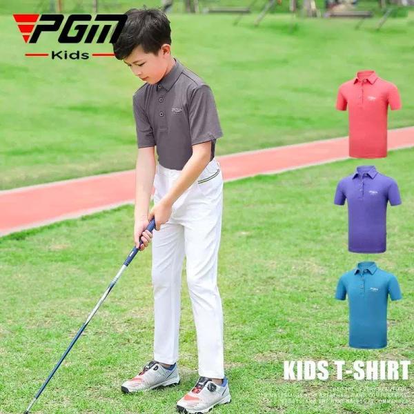 PGM ゴルフウェア キッズ ジュニア BOYS BOY ポロシャツ 半袖 デザイン 4色カラー 無...
