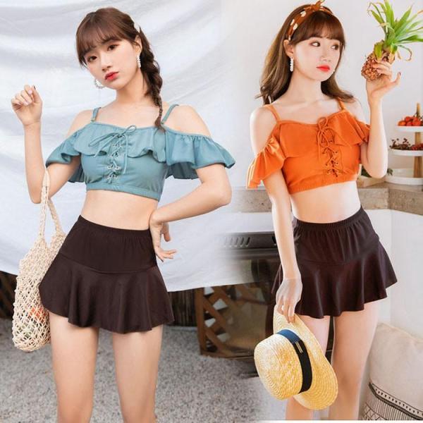 レディース 水着2点セット 体型カバー セパレート スイムウェア ビキニ ショートパンツ シースルー...