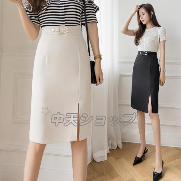 お呼ばれ カートタイトスカートビジネスカートフォーマル春夏 レディース 膝丈韓国風ハイウエスト オフ...