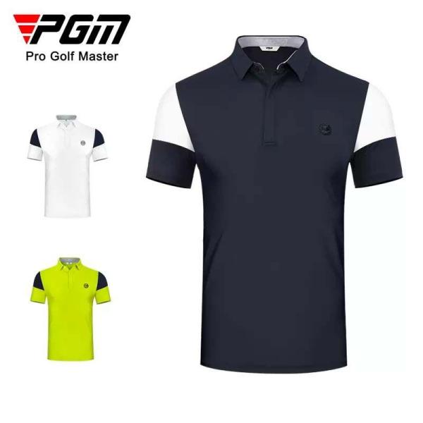 PGM ゴルフウェア メンズ ポロシャツ 半袖 デザイン 2色カラー ツートンカラー 襟付きシャツ ...