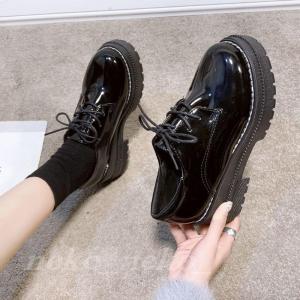 プラットフォームシューズ 厚底 ローファー レースアップ エナメル