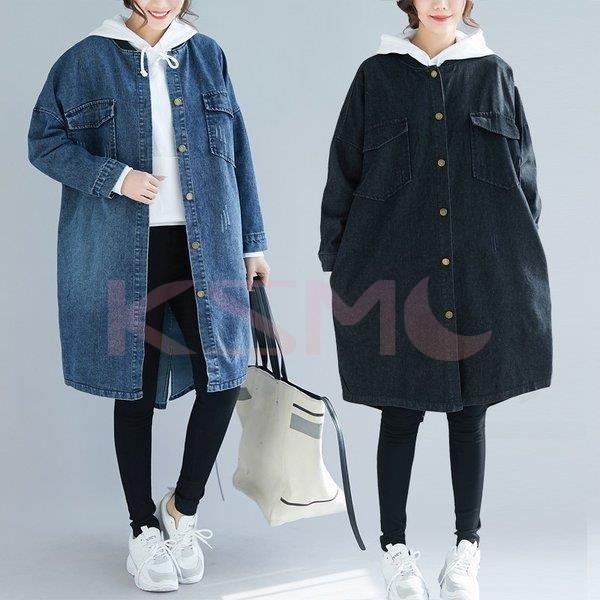 デニムジャケット 森ガール レディース ロングコート フード付き 大きいサイズ 体型カバースプリング...