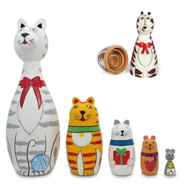 マトリョーシカ ロシア人形 木製 おもちゃ 置物 猫 手作り 5個