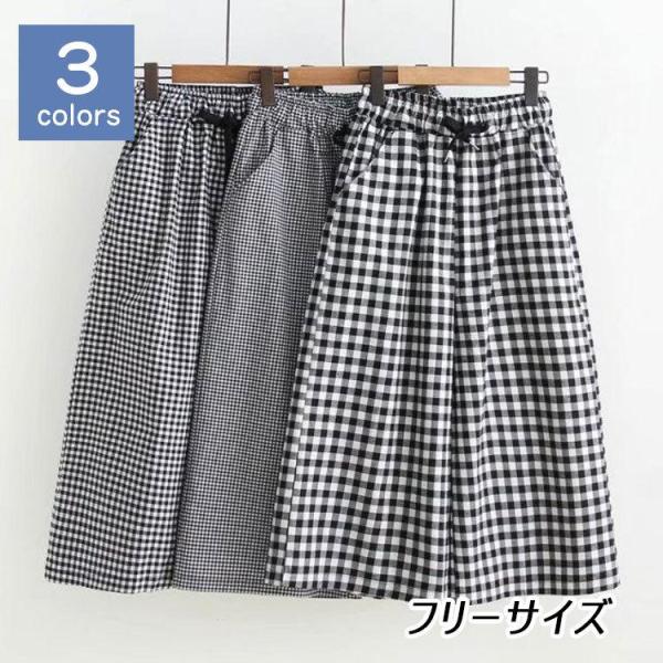 ワイドパンツ レディース 春夏 チェック柄 ズボン キュロット ガウチョパンツ ゆったり 大きいサイ...