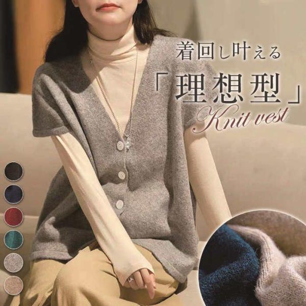 ベスト レディース ニット 秋冬 ジレ 前開き セーター ニットウェア vネック トップス 重ね着風...
