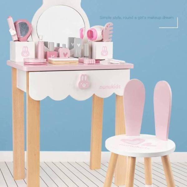 ドレッサー メイクセット おもちゃ テーブル 化粧品 ままごと ピンク 女の子 北欧 木製