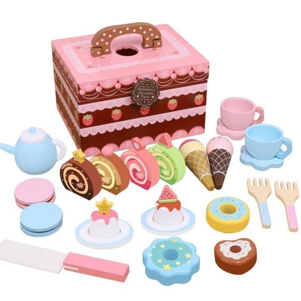 ままごと デザート 木製 お茶 デザート ボックス付き ピンク キッチン おもちゃ ギフト