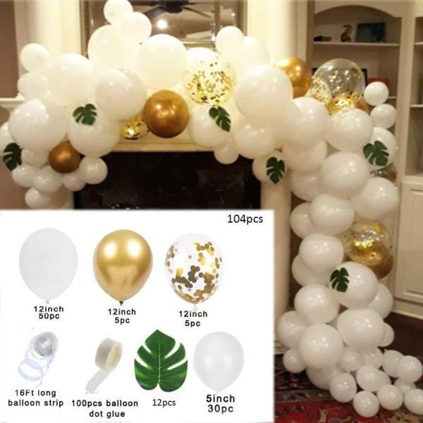 バルーン 風船 誕生日 パーティ ウエディング アーチ ホワイト ゴールド パームリーフ