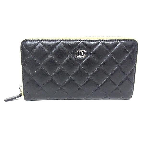 シャネル CHANEL ラウンドファスナー長財布 マトラッセ ラムスキン ブラック/イエロー 【中古...