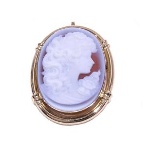 シェルカメオブローチ K18YG ペンダントトップ兼用 女性 横顔 花