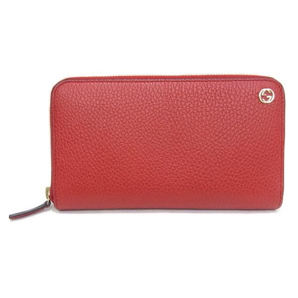 グッチ GUCCI ラウンドファスナー　長財布 449347　525046　レザー レッド　赤　アウ...