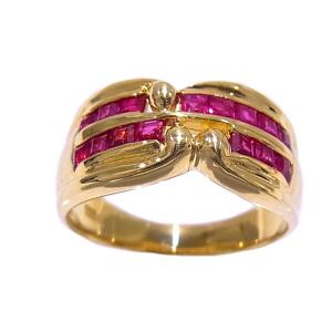 K18YG イエローゴールド ルビー0.45ct ダイヤ0.45ct リング 指輪  