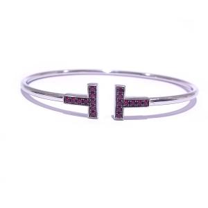 ティファニー TIFFANY&CO Tワイヤー ブレスレット 18K 750WG ホワイトゴールド ルビー入り【中古】【程度A】【美品】