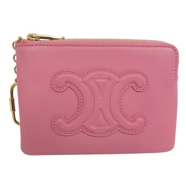 セリーヌ　celine　コインケース トリオンフ　キュイル　レザー ファスナー　ピンク 【中古】【程...