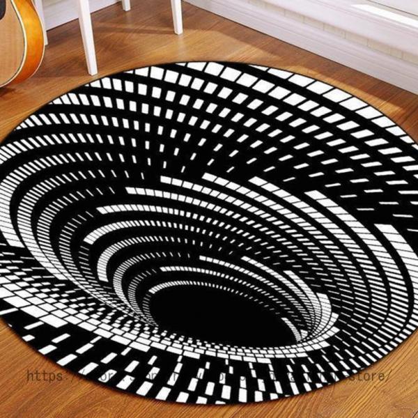 ブラックホール 3D錯覚カーペット 渦の錯視 円形ラグ カーペット ノンスリップ敷物 黒と白の三次元...