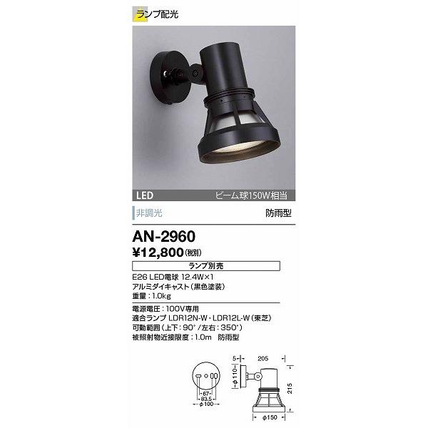 AN-2960 山田照明 屋外スポットライト (ランプ別売) 黒色 LED