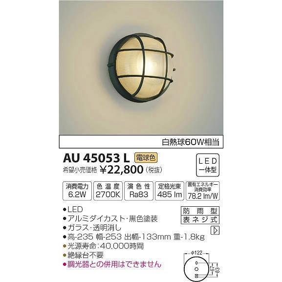 AU45053L コイズミ ポーチライト LED（電球色）