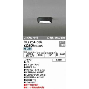 OG254535 オーデリック 軒下用シーリングライト LED（昼白色） センサー付｜yagyu-denzai