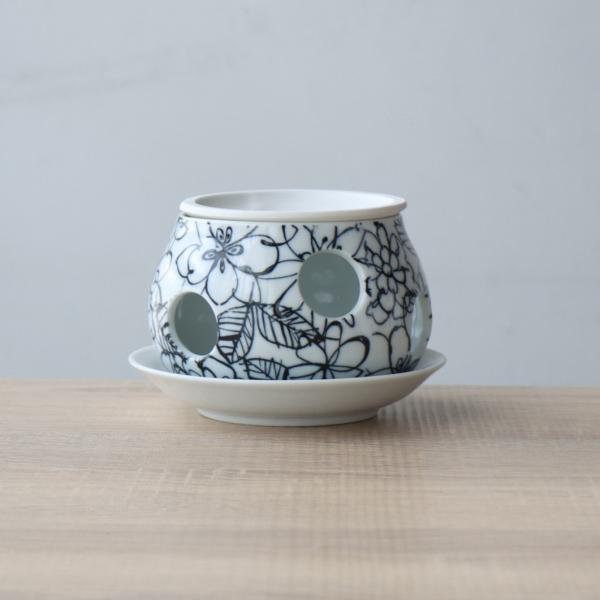 茶香炉 陶器 シンプル 有田焼 花柄 黒 アロマポット おしゃれ 可愛い 癒し 消臭