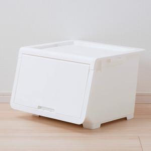[幅45×奥行43.1×高さ31cm] 収納ケース プラスチック ホワイトM フタ付き ロッキンポッド 重ねたままで出し入れ可能