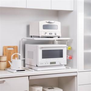 キッチンラック レンジ上 ホワイト スチール 卓上 横幅調整
