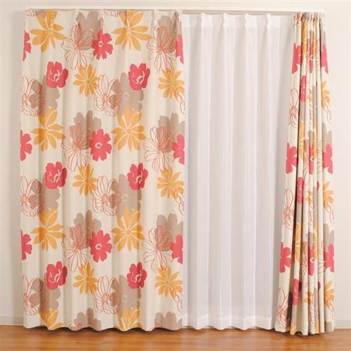 【在庫限り】[100×200]カーテンディアス レッド2枚入 遮光性あり 形状記憶加工 洗濯OK