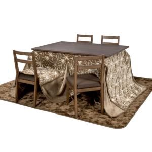 【冬物SALE 在庫限り】［長方形 235×295］ダイニング用フランネルこたつ布団 幾何柄 麻の葉 大判 ブラウン 3〜4人用