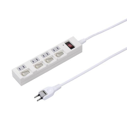 ヤザワコーポレーション Y02BKS455WH 電源タップ 4個口 個別スイッチ付 5m ホワイト