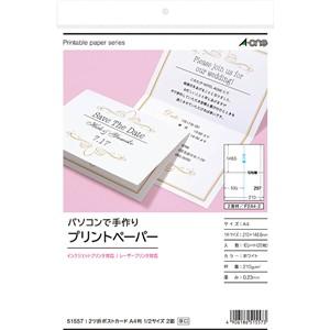 エーワン 51557 パソコンで手作りプリントペーパー 二つ折ポストカード 1／2サイズ兼用 2面 ...
