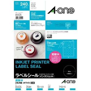 エーワン ラベルシール インクジェット 超耐水 光沢紙 24面 丸型 直径