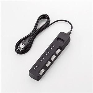 延長コード 電源タップ 2.5m 2P 6個口 個別スイッチ付 雷ガード 黒 T