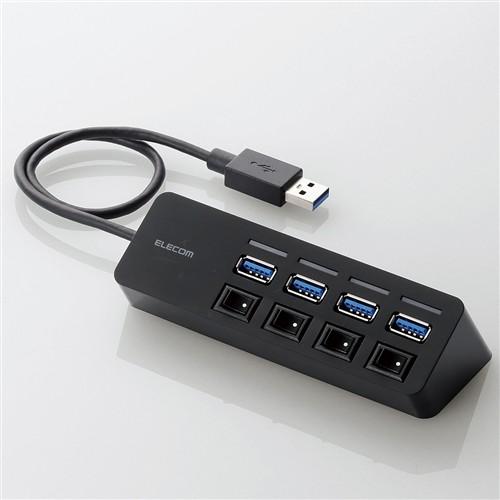 USBハブ エレコム USB 3.0 U3H-S418BBK 4ポートUSB3.0ハブ(スイッチ付き...