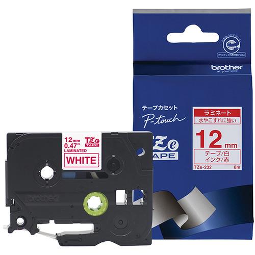 ブラザー TZe-232  ラベルライターピータッチ用 ラミネートテープ 白テープ 赤文字 幅12m...