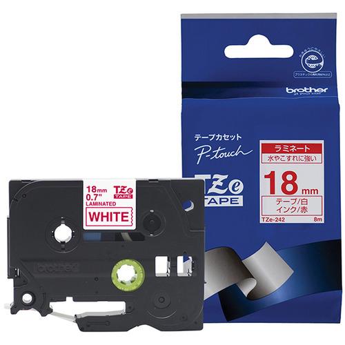 ブラザー TZe-242  ラベルライターピータッチ用 ラミネートテープ 白テープ 赤文字 幅18m...