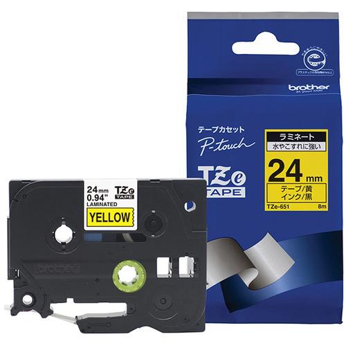 ブラザー TZe-651  ラベルライターピータッチ用 ラミネートテープ 黄テープ 黒文字 幅24m...