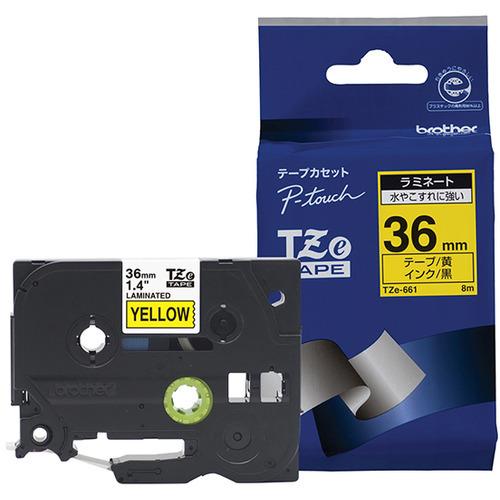 ブラザー TZe-661  ラベルライターピータッチ用 ラミネートテープ 黄テープ 黒文字 幅36m...