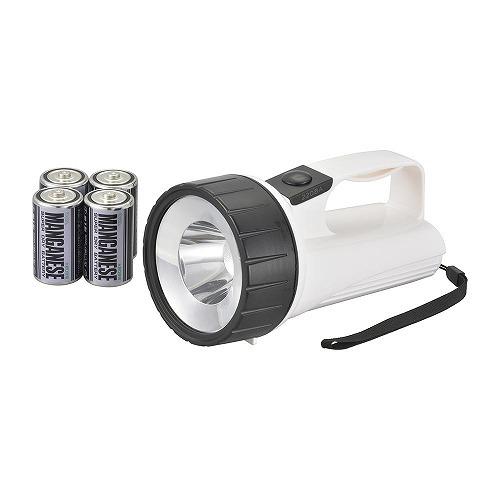 オーム電機 E-5 LED強力ライト 防滴タイプ 60ルーメン 単1形乾電池×4 IPX4 ホワイト