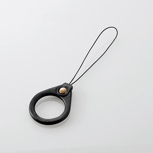 ELECOM（エレコム） P-STF03BK スマートフォン用フィンガーストラップ(ソフトレザー) ...