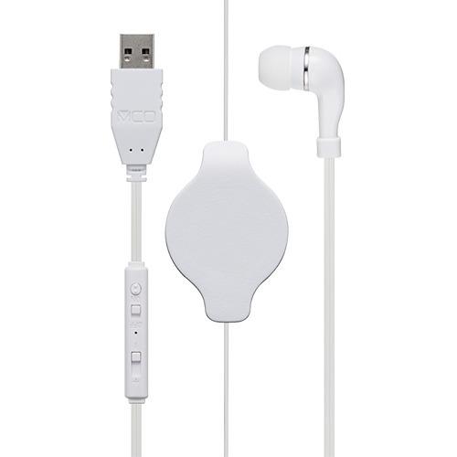 ミヨシ UHP-K01／WH 手元コントローラー付き 巻取り式 片耳イヤホン USBタイプ ホワイト...