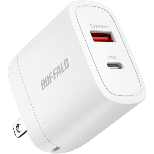BUFFALO BSACPD3000C2WH PD30W対応 AC充電器 Type-C×1,A×1 ...