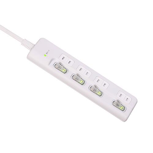 ナカバヤシ OAT-KS4P20W 耐雷サージスイッチタップ 4個口 独立スイッチ搭載 ケーブル長さ...