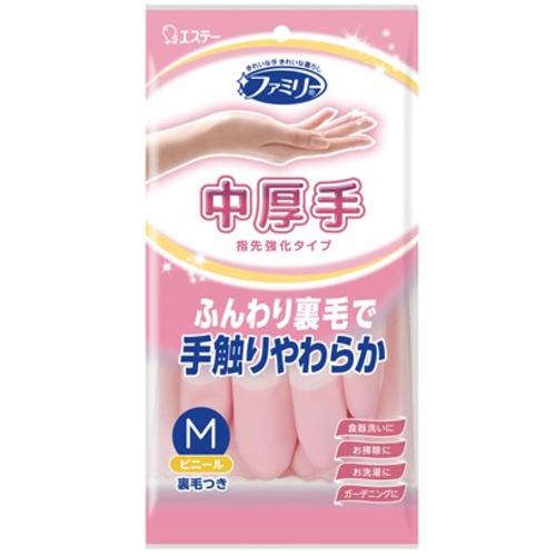 エステー  ファミリービニール 中厚手指先強化 M ピンク