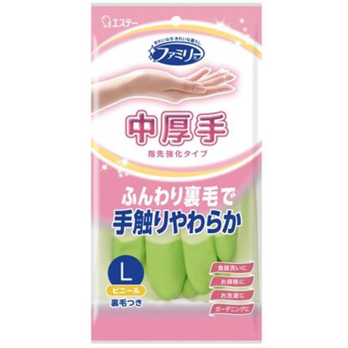 エステー  ファミリービニール 中厚手指先強化 L グリーン